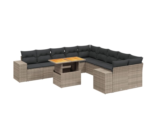 vidaXL 11-daļīgs dārza dīvāna komplekts ar matračiem, pelēks PE pinums