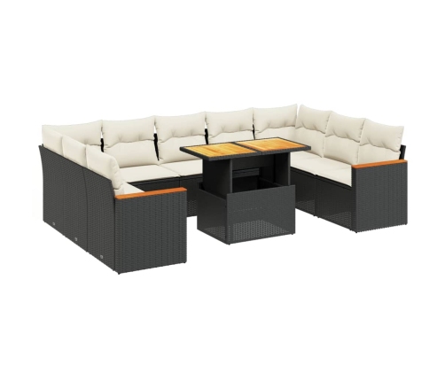 vidaXL 10-daļīgs dārza dīvāna komplekts, matrači, melna PE rotangpalma