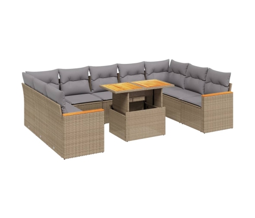 vidaXL 10-daļīgs dārza dīvāna komplekts, matrači, bēša PE rotangpalma