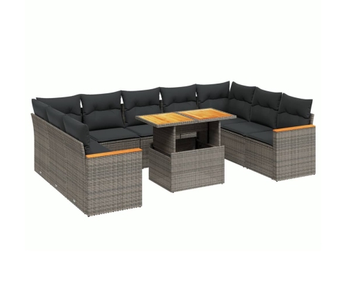 vidaXL 10-daļīgs dārza dīvāna komplekts ar matračiem, pelēks PE pinums