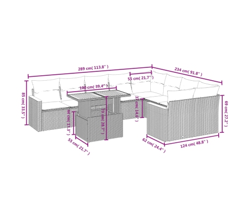 10-Daļīgs Dārza Dīvāna Komplekts, Matrači, Melna Pe Rotangpalma Vidaxl
