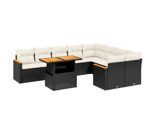 vidaXL 10-daļīgs dārza dīvāna komplekts, matrači, melna PE rotangpalma