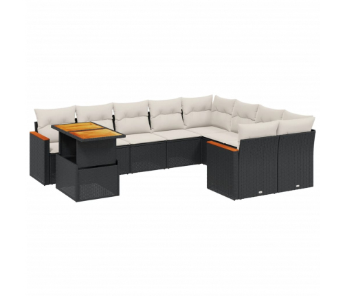 vidaXL 10-daļīgs dārza dīvāna komplekts, matrači, melna PE rotangpalma