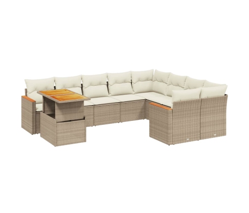 vidaXL 10-daļīgs dārza dīvāna komplekts, matrači, bēša PE rotangpalma