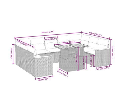 vidaXL 11-daļīgs dārza dīvāna komplekts, matrači, melna PE rotangpalma