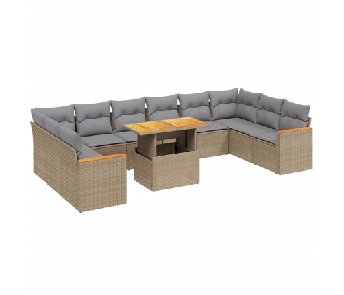 vidaXL 11-daļīgs dārza dīvāna komplekts, matrači, bēša PE rotangpalma