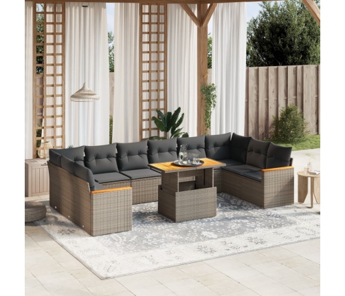 11-Daļīgs Dārza Dīvāna Komplekts Ar Matračiem, Pelēks Pe Pinums Vidaxl