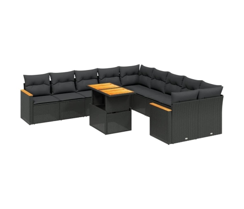 vidaXL 11-daļīgs dārza dīvāna komplekts, matrači, melna PE rotangpalma