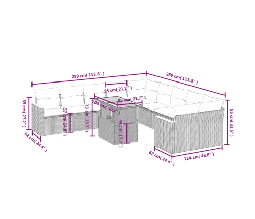 vidaXL 11-daļīgs dārza dīvāna komplekts, matrači, melna PE rotangpalma