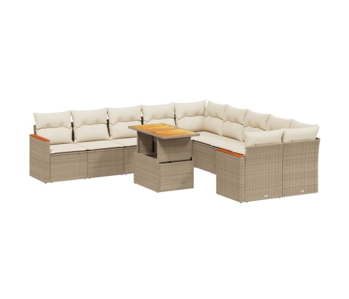 vidaXL 11-daļīgs dārza dīvāna komplekts, matrači, bēša PE rotangpalma