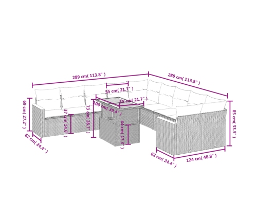 vidaXL 11-daļīgs dārza dīvāna komplekts, matrači, bēša PE rotangpalma
