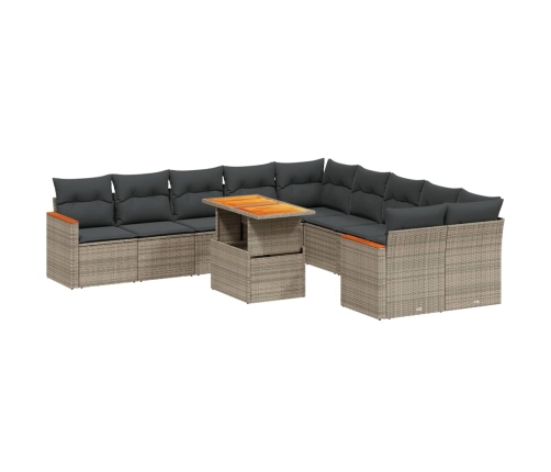 vidaXL 11-daļīgs dārza dīvāna komplekts ar matračiem, pelēks PE pinums