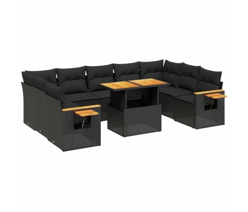 vidaXL 10-daļīgs dārza dīvāna komplekts, matrači, melna PE rotangpalma