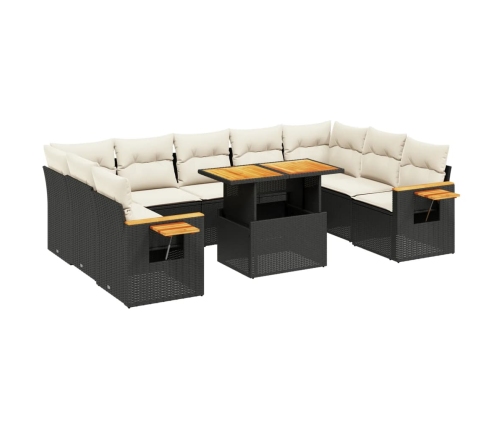 vidaXL 10-daļīgs dārza dīvāna komplekts, matrači, melna PE rotangpalma