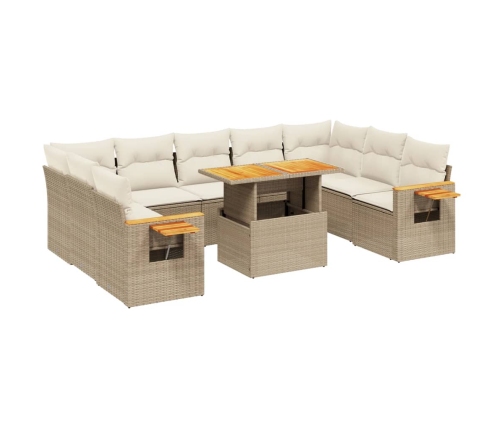 vidaXL 10-daļīgs dārza dīvāna komplekts, matrači, bēša PE rotangpalma