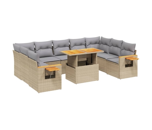 vidaXL 10-daļīgs dārza dīvāna komplekts, matrači, bēša PE rotangpalma