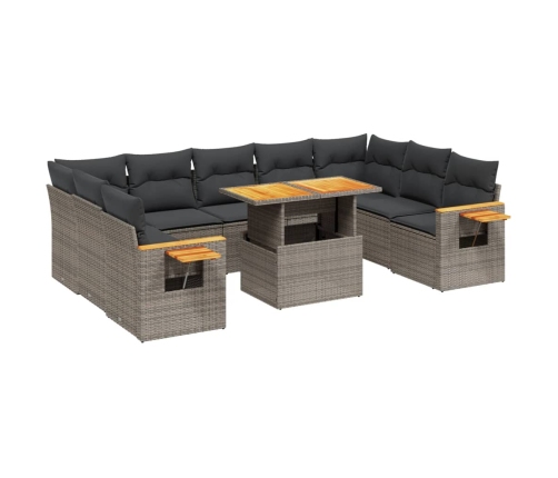 10-Daļīgs Dārza Dīvāna Komplekts Ar Matračiem, Pelēks Pe Pinums Vidaxl