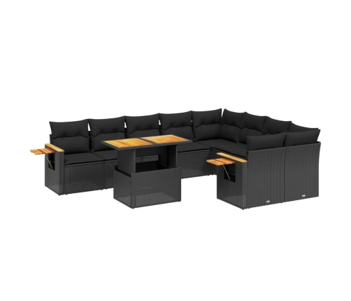 vidaXL 10-daļīgs dārza dīvāna komplekts, matrači, melna PE rotangpalma