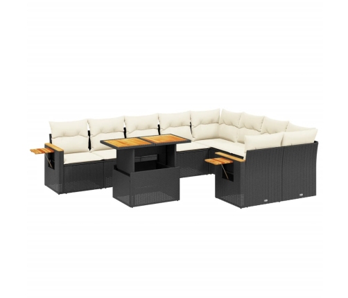 vidaXL 10-daļīgs dārza dīvāna komplekts, matrači, melna PE rotangpalma