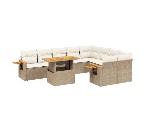 vidaXL 10-daļīgs dārza dīvāna komplekts, matrači, bēša PE rotangpalma