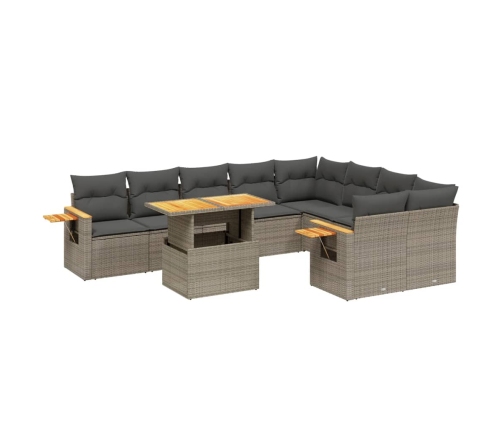 vidaXL 10-daļīgs dārza dīvāna komplekts ar matračiem, pelēks PE pinums