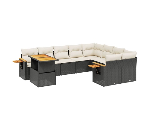 vidaXL 10-daļīgs dārza dīvāna komplekts, matrači, melna PE rotangpalma