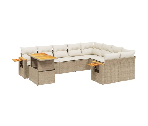 vidaXL 10-daļīgs dārza dīvāna komplekts, matrači, bēša PE rotangpalma