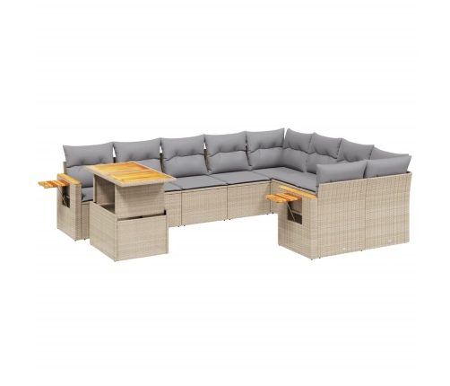 vidaXL 10-daļīgs dārza dīvāna komplekts, matrači, bēša PE rotangpalma