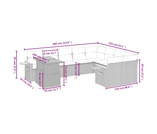 10-Daļīgs Dārza Dīvāna Komplekts Ar Matračiem, Pelēks Pe Pinums Vidaxl