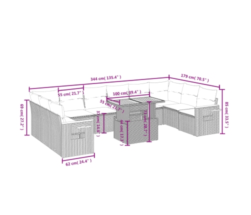 11-Daļīgs Dārza Dīvāna Komplekts, Matrači, Bēša Pe Rotangpalma Vidaxl