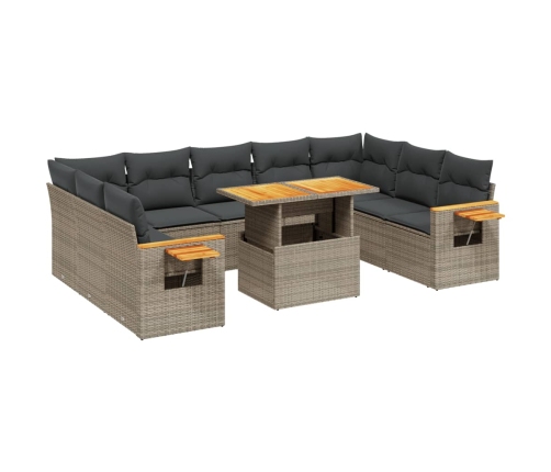 vidaXL 11-daļīgs dārza dīvāna komplekts ar matračiem, pelēks PE pinums