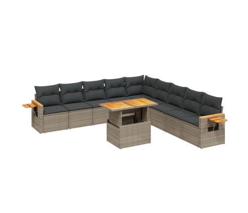 vidaXL 11-daļīgs dārza dīvāna komplekts ar matračiem, pelēks PE pinums