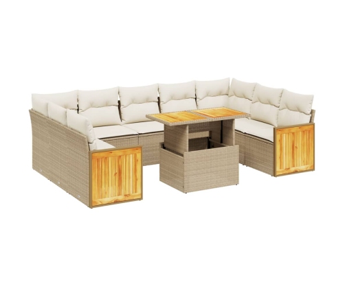 vidaXL 10-daļīgs dārza dīvāna komplekts, matrači, bēša PE rotangpalma