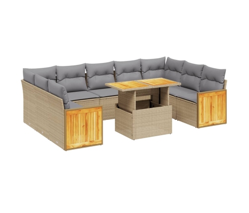 vidaXL 10-daļīgs dārza dīvāna komplekts, matrači, bēša PE rotangpalma