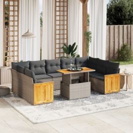 10-Daļīgs Dārza Dīvāna Komplekts Ar Matračiem, Pelēks Pe Pinums Vidaxl