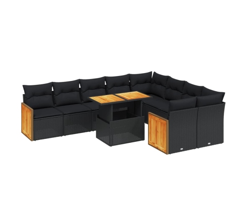 vidaXL 10-daļīgs dārza dīvāna komplekts, matrači, melna PE rotangpalma