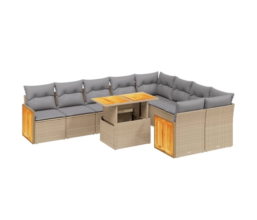 10-Daļīgs Dārza Dīvāna Komplekts, Matrači, Bēša Pe Rotangpalma Vidaxl