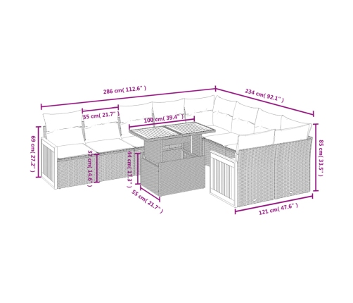 10-Daļīgs Dārza Dīvāna Komplekts, Matrači, Bēša Pe Rotangpalma Vidaxl