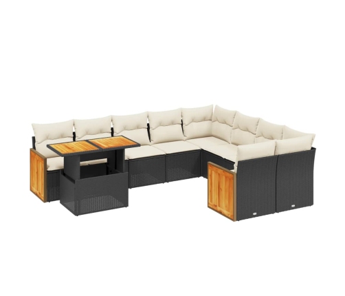 vidaXL 10-daļīgs dārza dīvāna komplekts, matrači, melna PE rotangpalma