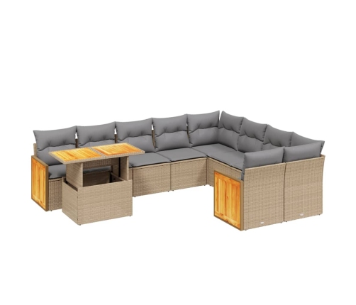 vidaXL 10-daļīgs dārza dīvāna komplekts, matrači, bēša PE rotangpalma