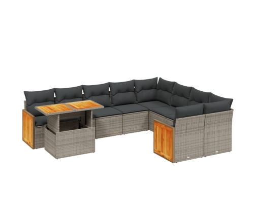 10-Daļīgs Dārza Dīvāna Komplekts Ar Matračiem, Pelēks Pe Pinums Vidaxl