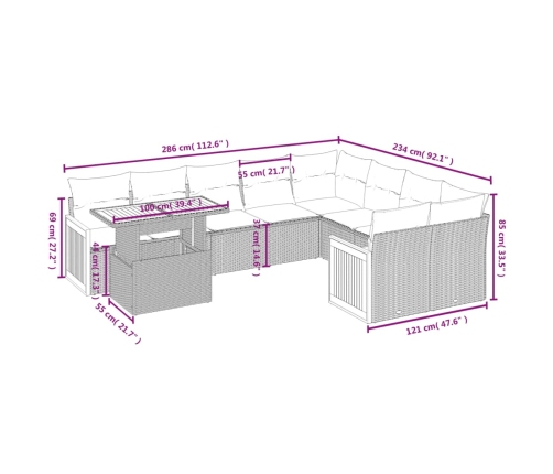 10-Daļīgs Dārza Dīvāna Komplekts Ar Matračiem, Pelēks Pe Pinums Vidaxl