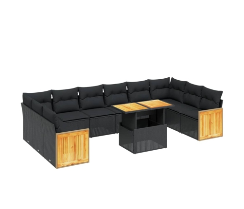 vidaXL 11-daļīgs dārza dīvāna komplekts, matrači, melna PE rotangpalma