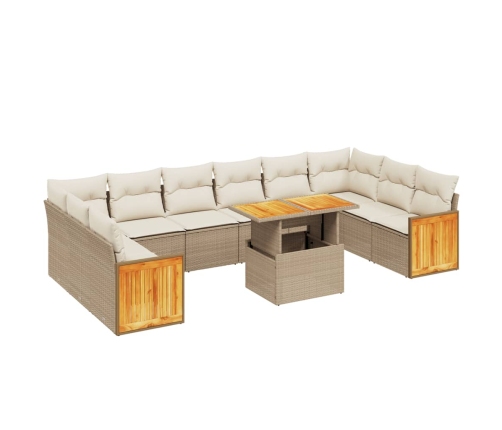 vidaXL 11-daļīgs dārza dīvāna komplekts, matrači, bēša PE rotangpalma