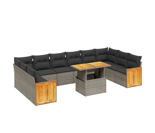 vidaXL 11-daļīgs dārza dīvāna komplekts ar matračiem, pelēks PE pinums