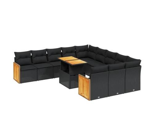 vidaXL 11-daļīgs dārza dīvāna komplekts, matrači, melna PE rotangpalma