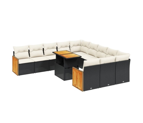 vidaXL 11-daļīgs dārza dīvāna komplekts, matrači, melna PE rotangpalma