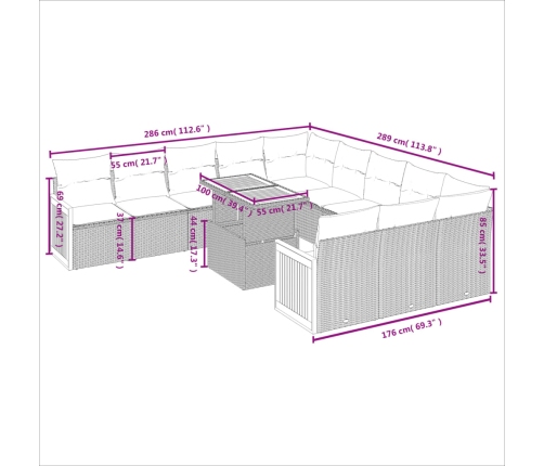 vidaXL 11-daļīgs dārza dīvāna komplekts, matrači, melna PE rotangpalma