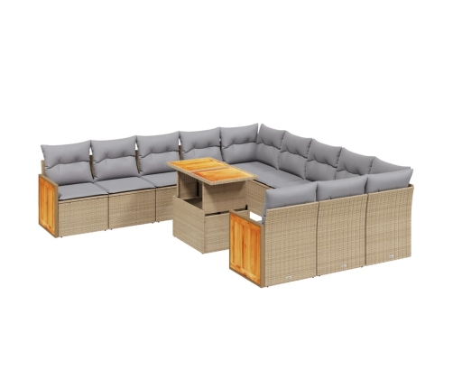 vidaXL 11-daļīgs dārza dīvāna komplekts, matrači, bēša PE rotangpalma