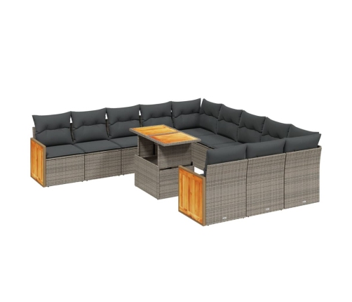 11-Daļīgs Dārza Dīvāna Komplekts Ar Matračiem, Pelēks Pe Pinums Vidaxl